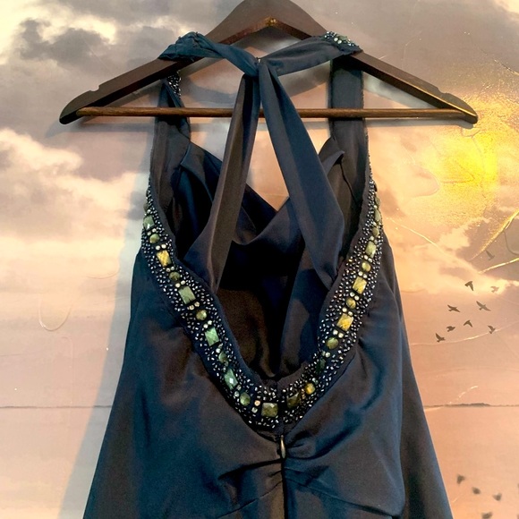 BCBG Maxazria navy blue satin gown - Picture 5 of 9